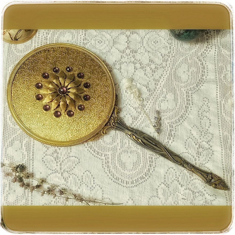 SOLD Antique Art Deco vanity mirror w/ amethyst - Picture 8 of 8